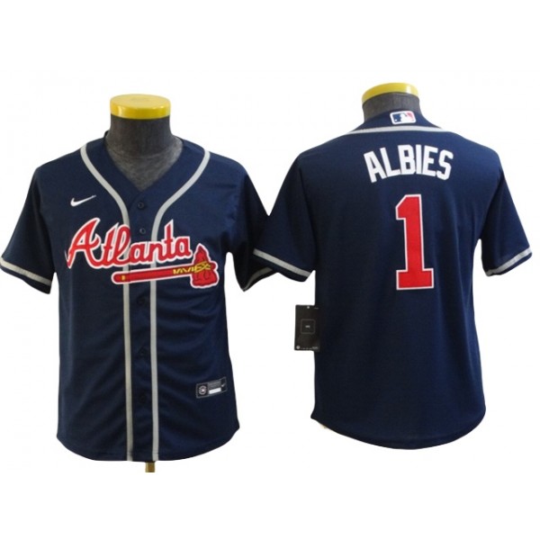 Atlanta Braves #1 Ozzie Albies Youth Navy Cool Base Jersey