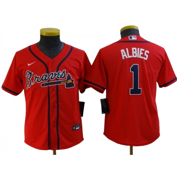 Atlanta Braves #1 Ozzie Albies Youth Red Cool Base Jersey