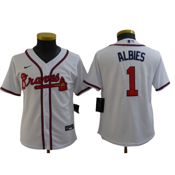 Atlanta Braves #1 Ozzie Albies Youth White Cool Base Jersey