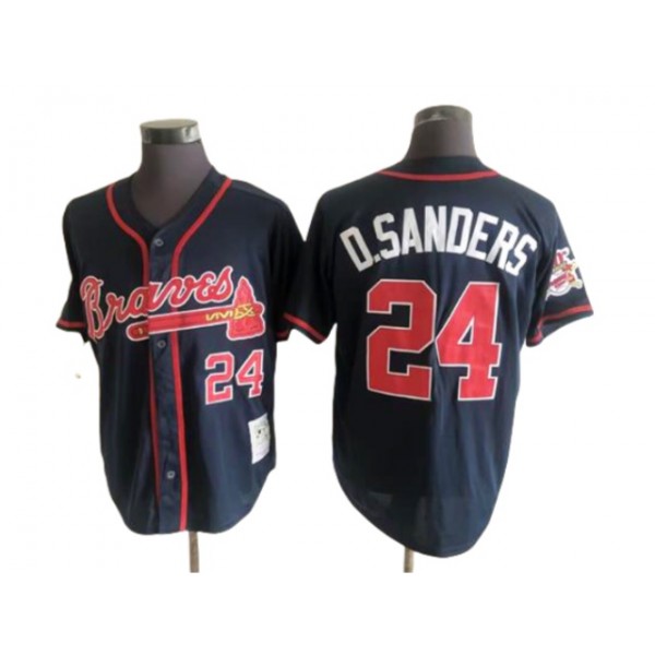 Atlanta Braves #24 Deion Sanders Throwback Navy Jersey