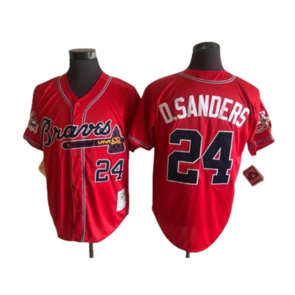 Atlanta Braves #24 Deion Sanders Throwback Red Jersey