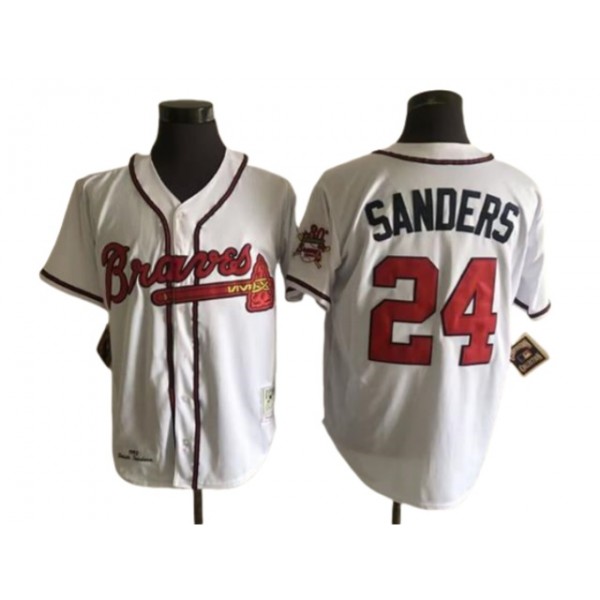 Atlanta Braves #24 Deion Sanders Throwback White Jersey