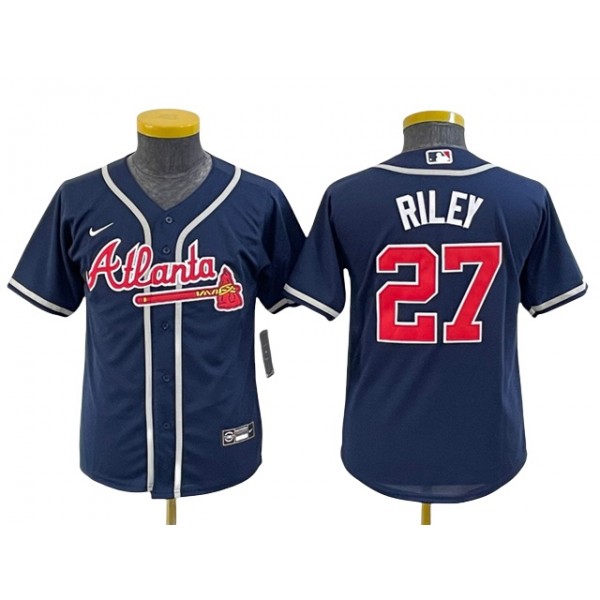 Atlanta Braves #27 Austin Riley Youth Navy Cool Base Jersey