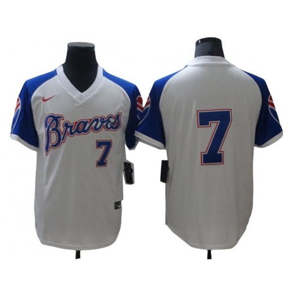 Atlanta Braves #7 Dansby Swanson Vintage White Jersey