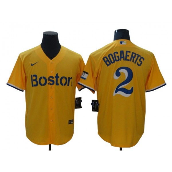 Boston Red Sox #2 Xander Bogaerts Gold 2021 City Connect Jersey