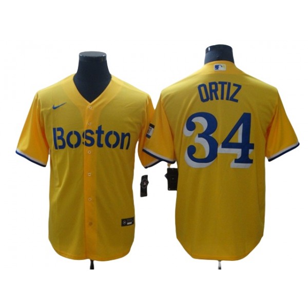 Boston Red Sox #34 David Ortiz Gold With Name 2021 City Connect Jersey