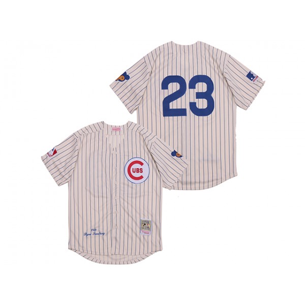 Chicago Cubs #23 Ryne Sandberg 1969 Throwback Cream Pinstripe Jersey