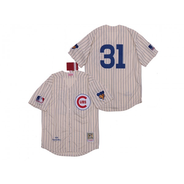 Chicago Cubs #31 Ferguson Jenkins 1969 Throwback Cream Pinstripe Jersey