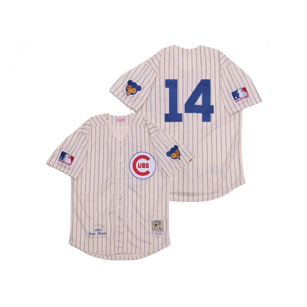 Chicago Cubs #14 Ernie Banks 1969 Throwback Cream Pinstripe Jersey