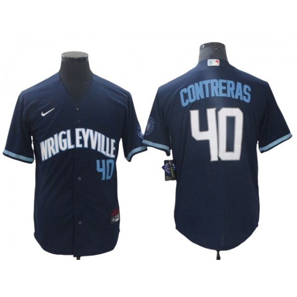 Chicago Cubs #40 Willson Contreras Navy 2021 City Connect Cool Base Jersey