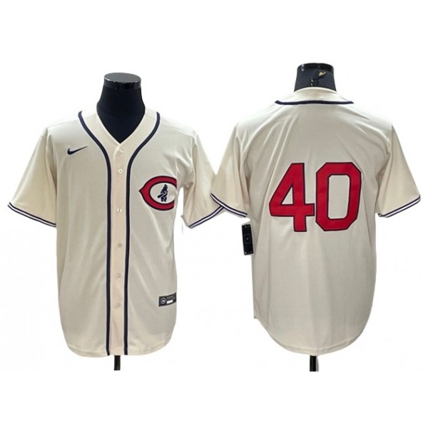 Chicago Cubs #40 Willson Contreras Vintage Cream Jersey