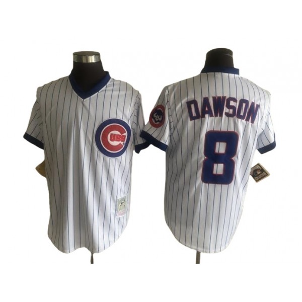 Chicago Cubs #8 Andre Dawson Throwback White Pinstripe Pullover Jersey