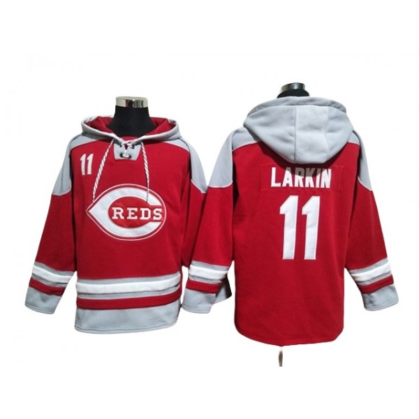 Cincinnati Reds #11 Barry Larkin Red Pullover Hoodie Jersey