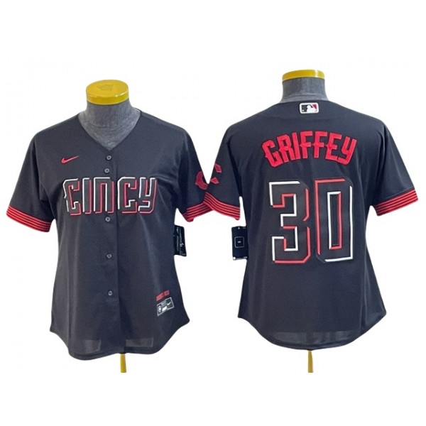 Cincinnati Reds #30 Ken Griffey Jr. Women's Black 2023 City Connect Jersey