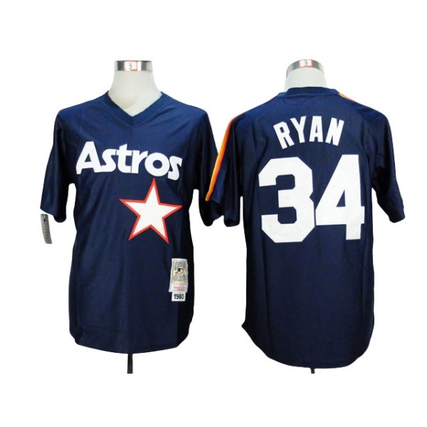 Houston Astros #34 Nolan Ryan Navy Throwback Jersey