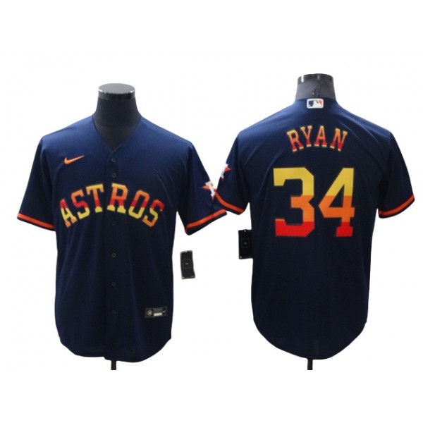 Houston Astros #34 Nolan Ryan Navy/Rainbow Cool Base Jersey