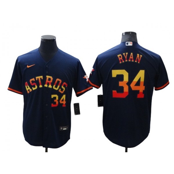 Houston Astros #34 Nolan Ryan Navy/Rainbow Limited Jersey