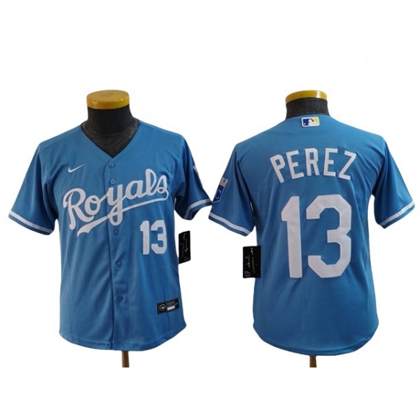 Kansas City Royals #13 Salvador Perez Youth Light Blue Limited Jersey