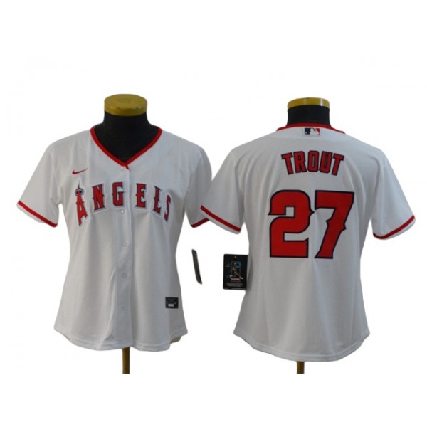 Los Angeles Angels #27 Mike Trout Women's White Cool Base Jersey