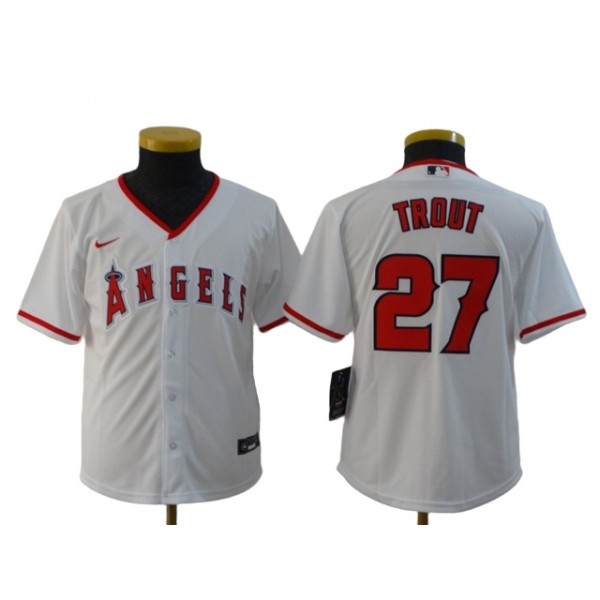 Los Angeles Angels #27 Mike Trout Youth White Cool Base Jersey