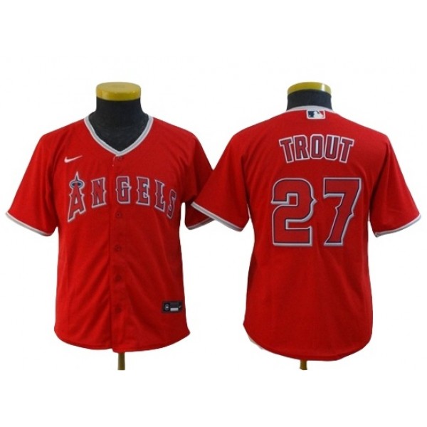 Los Angeles Angels #27 Mike Trout Youth Red Cool Base Jersey