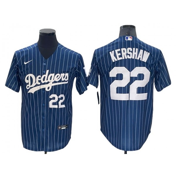 Los Angeles Dodgers #22 Clayton Kershaw Blue Pinstripe Cool Base Jersey