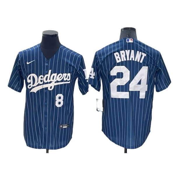 Los Angeles Dodgers #8/24 Kobe Bryant Blue Pinstripe Cool Base Jersey