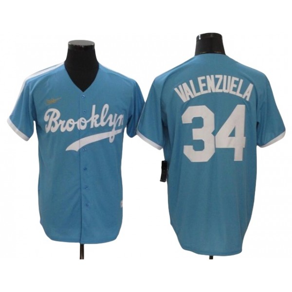 Los Angeles Dodgers #34 Fernando Valenzuela Light Blue Cooperstown Collection Jersey