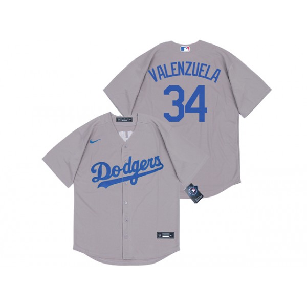 Los Angeles Dodgers #34 Fernando Valenzuela Alternate Gray Cool Base Jersey