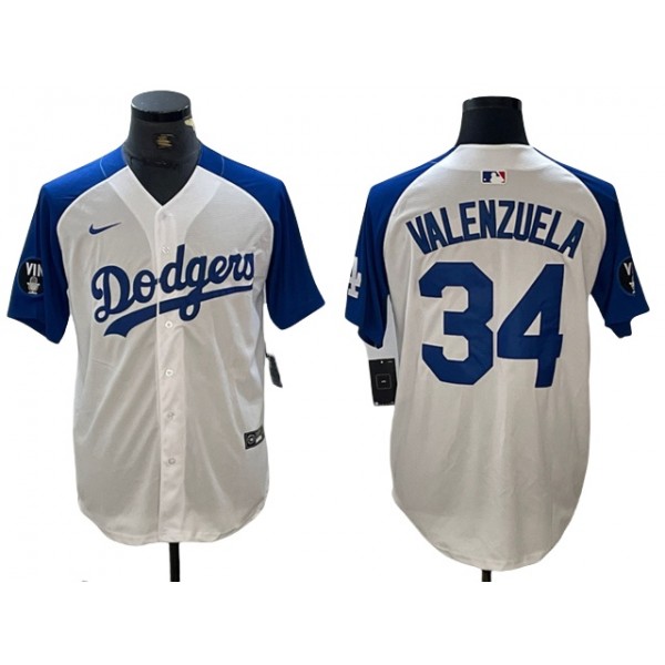 Los Angeles Dodgers #34 Fernando Valenzuela White Fashion Jersey