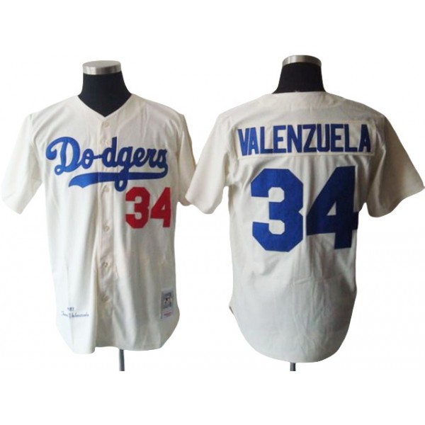 Los Angeles Dodgers #34 Fernando Valenzuela Cream 1981 Throwback Jersey