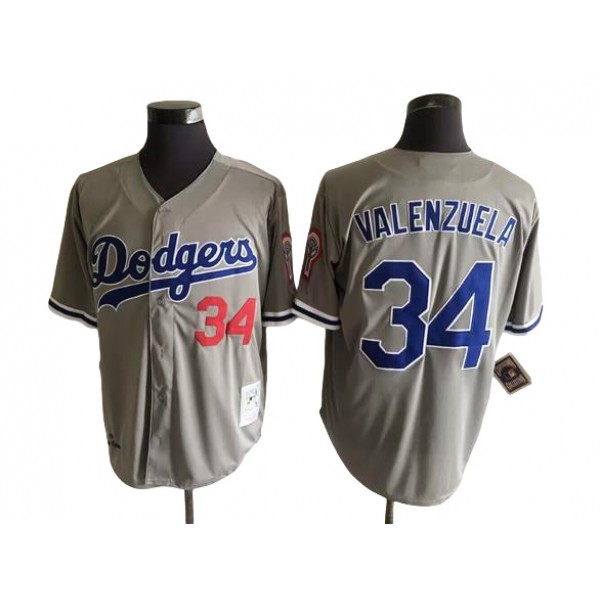 Los Angeles Dodgers #34 Fernando Valenzuela Gray Throwback Jersey