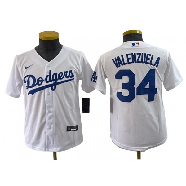 Los Angeles Dodgers #34 Fernando Valenzuela Youth White Cool Base Jersey