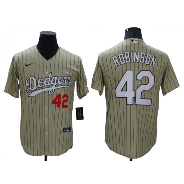 Los Angeles Dodgers #42 Jackie Robinson Gold Pinstripe Cool Base Jersey