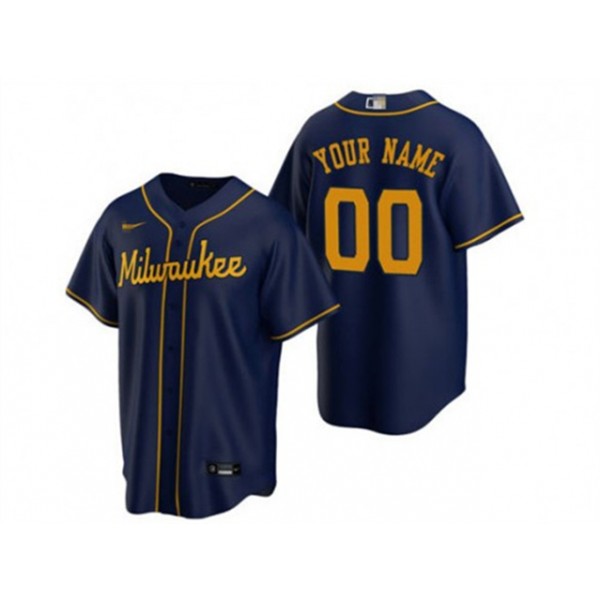 Milwaukee Brewers #00 Navy Cool Base Custom Jersey