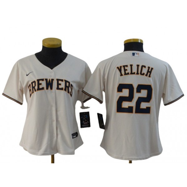 Milwaukee Brewers #22 Christian Yelich Women's Cream Cool Base Jersey