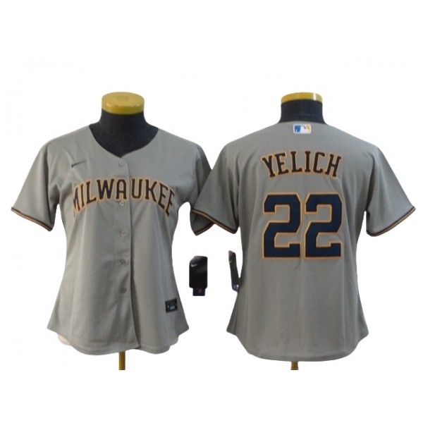 Milwaukee Brewers #22 Christian Yelich Women's Gray Cool Base Jersey