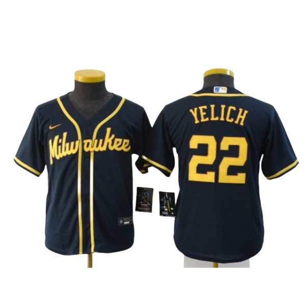 Milwaukee Brewers #22 Christian Yelich Youth Navy Cool Base Jersey