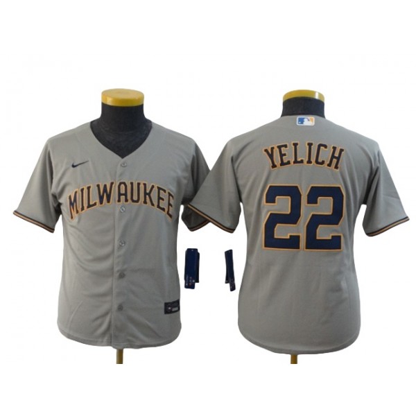 Milwaukee Brewers #22 Christian Yelich Youth Gray Cool Base Jersey