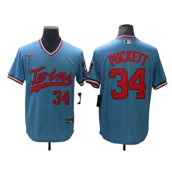 Minnesota Twins #34 Kirby Puckett Vintage Light Blue Jersey