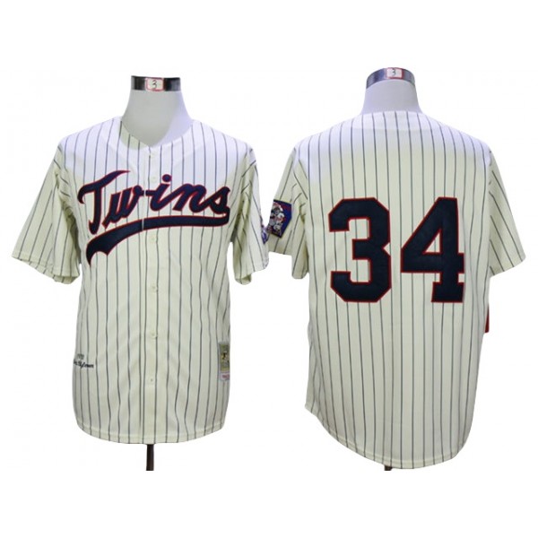 Minnesota Twins #34 Kirby Puckett Cream Pinstripe 1969 Throwback Jersey