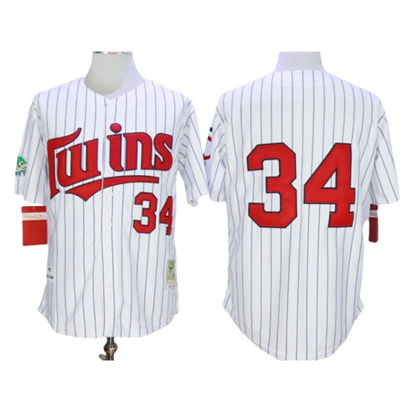 Minnesota Twins #34 Kirby Puckett White Pinstripe 1991 Throwback Jersey