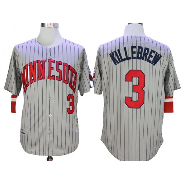 Minnesota Twins #3 Harmon Killebrew Gray Stripe 1987 Throwback Jersey