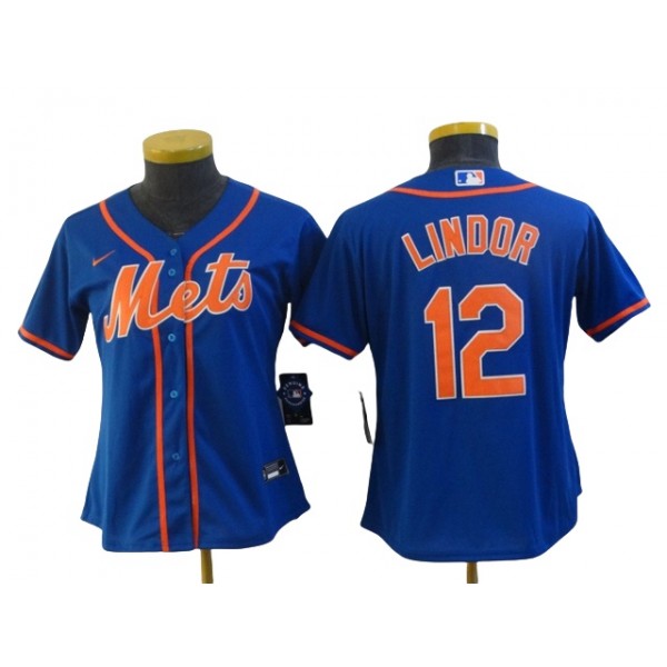 New York Mets #12 Francisco Lindor Women's Royal/Orange Cool Base Jersey