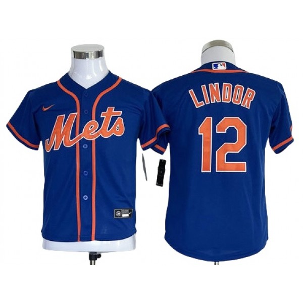 New York Mets #12 Francisco Lindor Youth Royal/Orange Cool Base Jersey