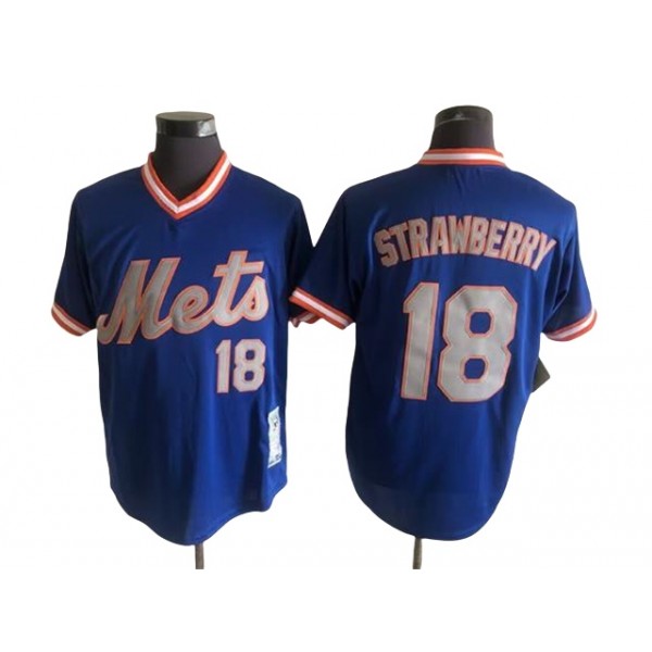 New York Mets #18 Darryl Strawberry 1985 Blue Throwback Jersey