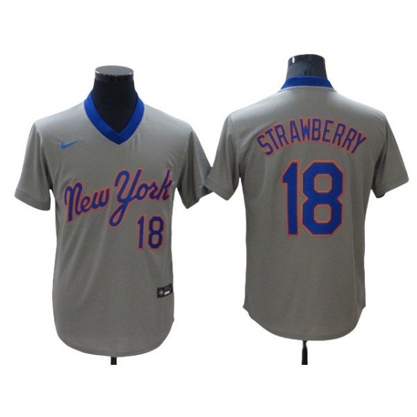 New York Mets #18 Darryl Strawberry Vintage Gray Jersey