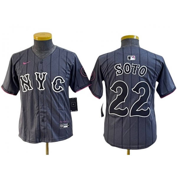 New York Mets #22 Juan Soto Graphite Youth 2024 City Connect Limited Jersey