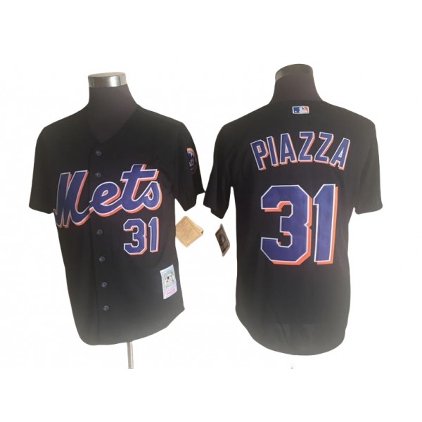 New York Mets #31 Mike Piazza Throwback Black Jersey