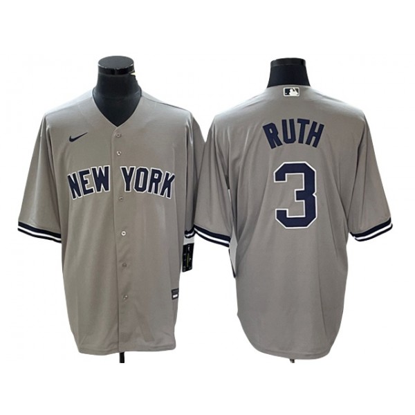 New York Yankees #3 Babe Ruth Gray Cool Base Jersey